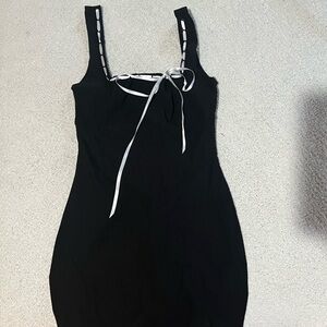 Black White tie up lace dress